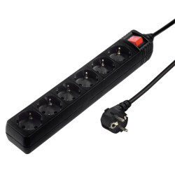 Prelungitor Hama 00137265, cu intrerupator, 6 prize, H05VV-F3G1.5, 3 m, Negru