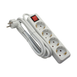 Prelungitor 4 prize, 1.5 m, cablu 3x1.5mmp, cu intrerupator, alb, Strohm